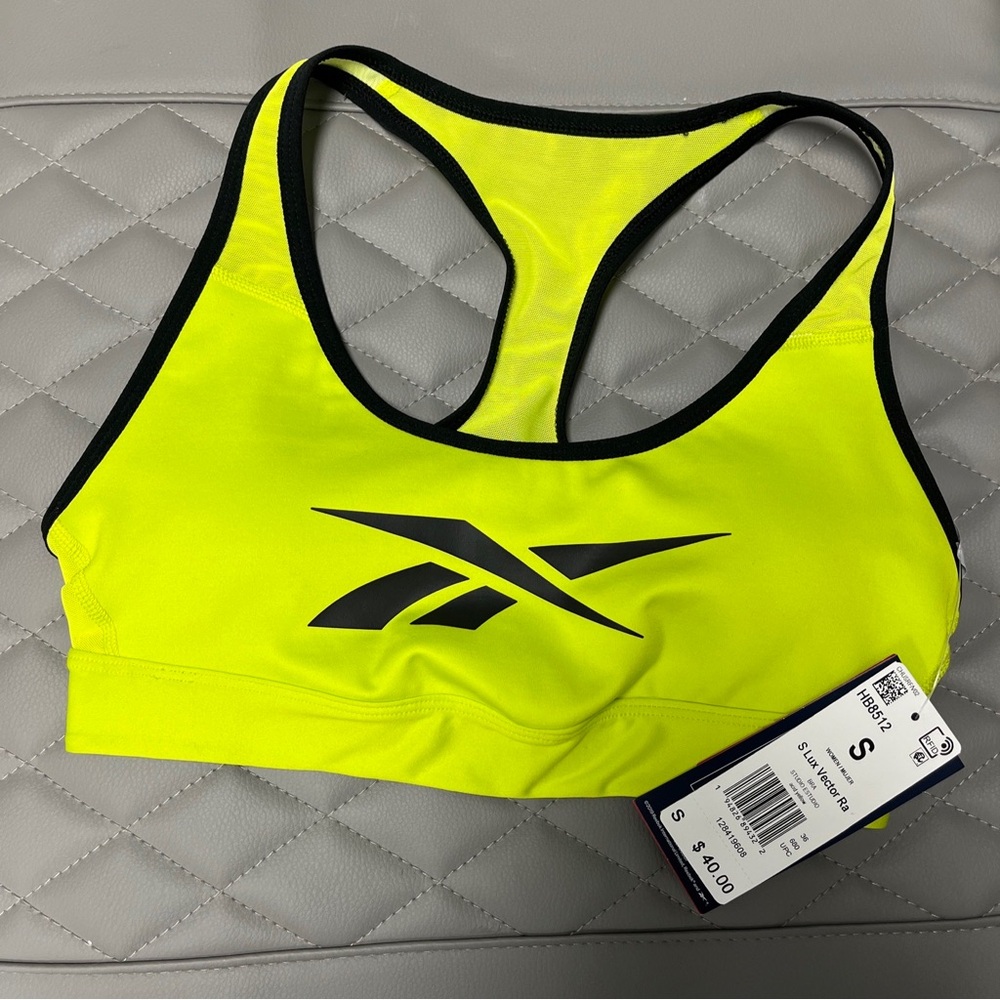 Reebok Yellow and Black Sports Bra Moisture-Wicking Racerback